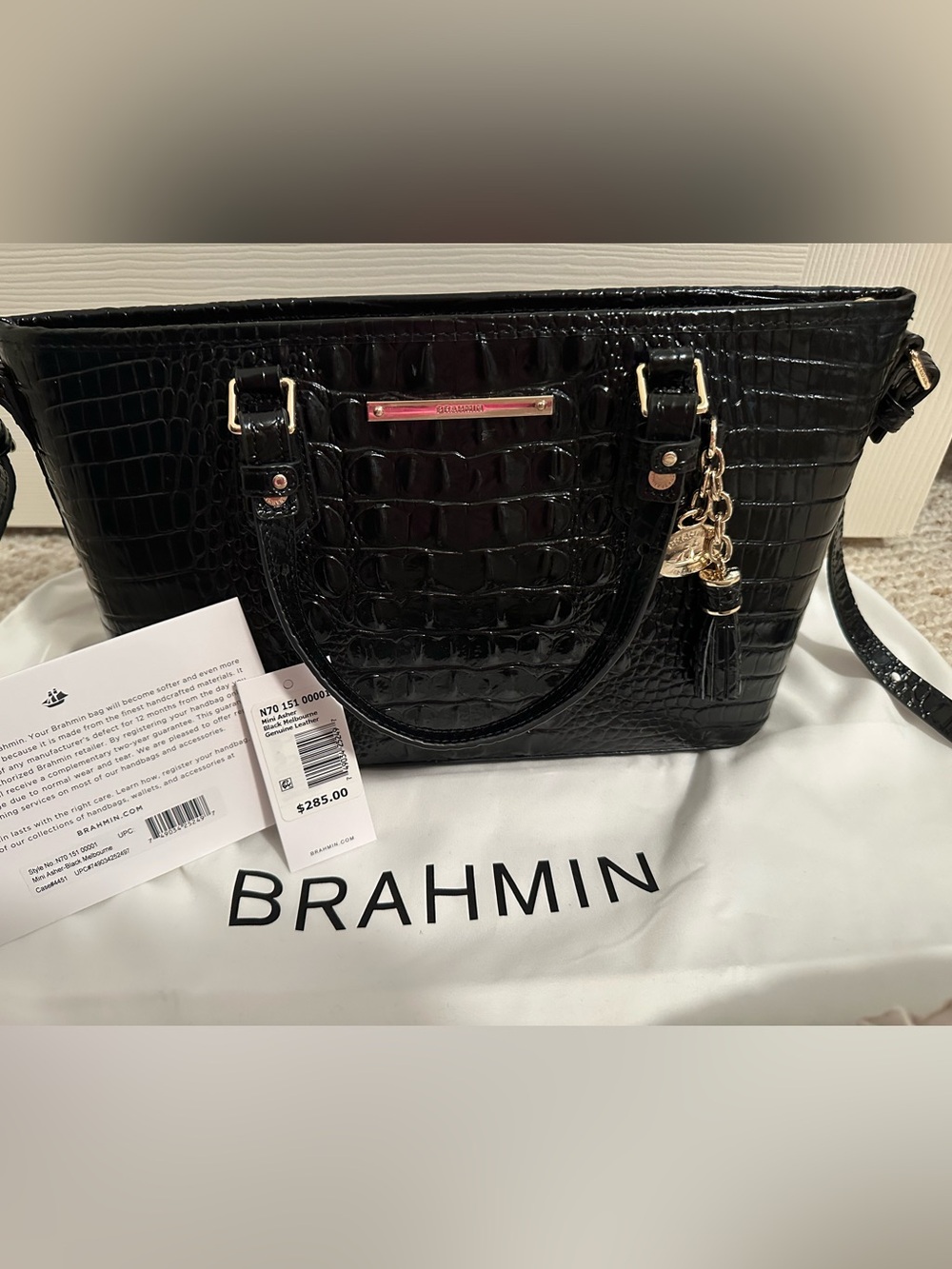 Brahmin Mini Asher Tote NWT black croc